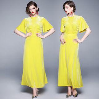 Short-sleeve Velvet A-line Maxi Dress
