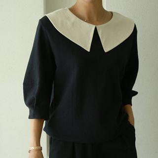 Puritan-collar Balloon-sleeve Top