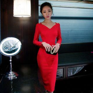 Long Sleeve Cutout Sheath Cocktail Dress
