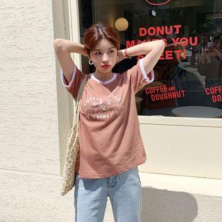Printed Ringer T-shirt Light Brown - One Size