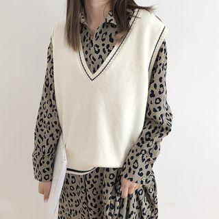 Contrast-trim V-neck Sweater Vest