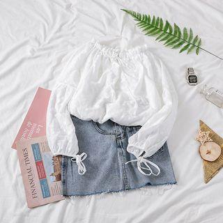 Puff Sleeve Lace-up Chiffon Top White - One Size