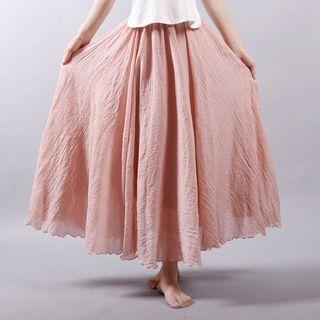 Linen Midi A-line Skirt
