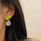 Bow Flower Resin Dangle Earring 1 Pair - Green & White - One Size