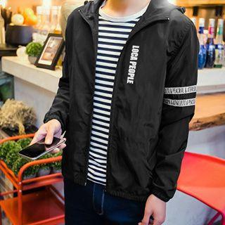 Lettering Hooded Windbreaker / Zip Jacket