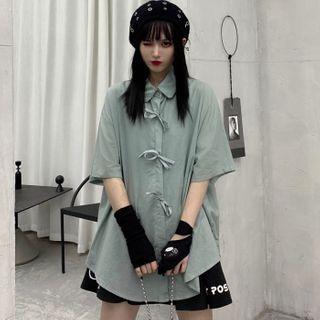 Elbow-sleeve Tie-front Shirt