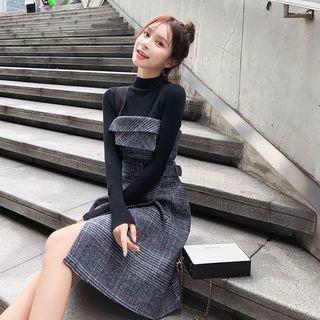 Plaid Jumper Dress / Knit Top / Set