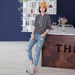 Shirred Worn-out Jeans