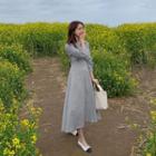 Collared Flared Striped Long Dress