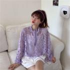 Long-sleeve Half-zip Lace Top