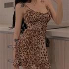 Spaghetti Strap Leopard Print A-line Dress Leopard - One Size