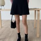 Band-waist Pleated A-line Skirt Navy Blue - One Size