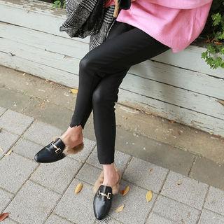Distressed-hem Coated Skinny Pants