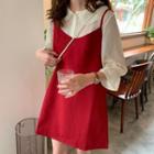3/4-sleeve Chiffon Shirt / Spaghetti Strap A-line Mini Dress