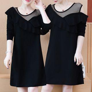 Mesh Panel Long-sleeve Mock Two-piece Dress