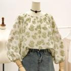 Flower Print Off-shoulder Chiffon Blouse Green - One Size