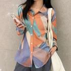 Color-block Long-sleeve Loose-fit Shirt As Shown In Figure - One Size