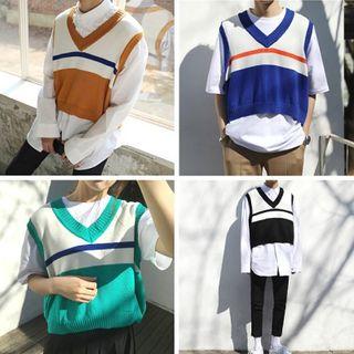 Color Block V-neck Knit Vest