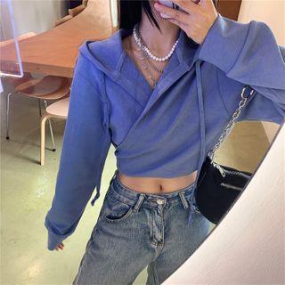 Long-sleeve Plain Cropped Hoodie As Shown In Figure - One Size