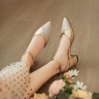 Chunky Heel Glitter Panel Sandals