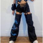 Cut-out Dragon Print Wide-leg Pants