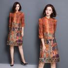 Printed 3/4-sleeve Shift Dress