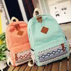 Set Of 3: Dotted Canvas Backpack + Crossbody Bag + Pouch
