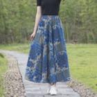 Elastic-waist Ethnic Pattern Skirt