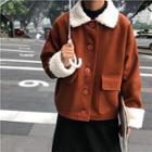 Fleece Collar Button Jacket As Shown In Figure - One Size