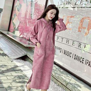 Side Slit Corduroy Hoodie Dress