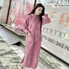 Side Slit Corduroy Hoodie Dress