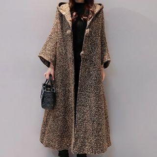 Hooded Flared-sleeve Midi Button Coat