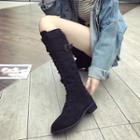 Faux Suede Buckled Knee-high Boots
