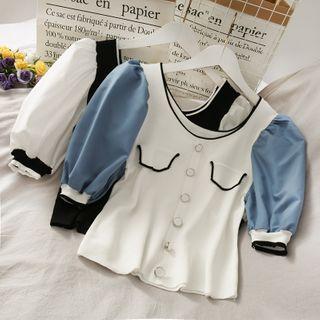Two-tone Colorblock U-neck Crop Top