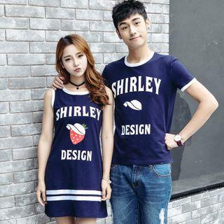Couple Matching Short-sleeve Lettering T-shirt / Sleeveless Mini Dress