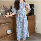 Puff-sleeve Floral Dress As Shown In Figure - One Size