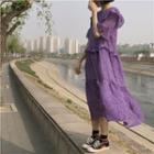 Ruffle Trim Short-sleeve A-line Dress Light Purple - One Size