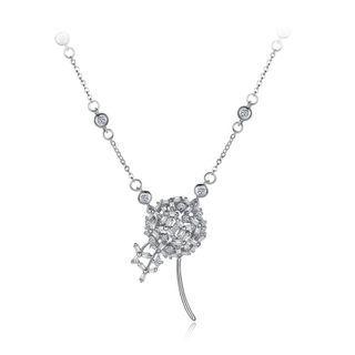 925 Sterling Silver Dandelion Necklace With White Austrian Element Crystal Silver - One Size
