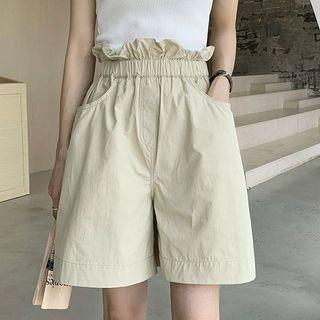 Ruffle Trim High-waist Wide-leg Shorts