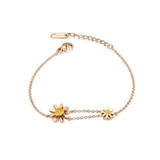 Fashion And Simple Plated Rose Gold Daisy 316l Stainless Steel Bracelet With Yellow Cubic Zirconia Rose Gold - One Size