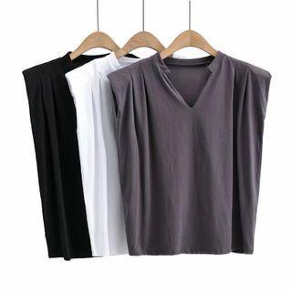 Shoulder-padded V-neck Tank Top
