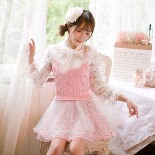 Mesh Panel Spaghetti Strap Knit Dress