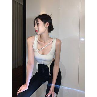 Asymmetrical Crop Tank Top / High Waist Bootcut Pants