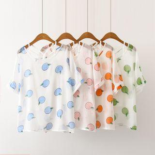 Set: Fruit Print Short-sleeve Top + Camisole