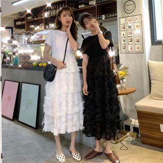Short Sleeve Feather Panel Dress