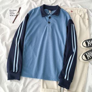Polo-neck Striped Pullover / Straight-cut Jeans
