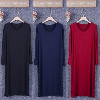 Long-sleeve Round Neck Plain Dress
