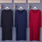 Long-sleeve Round Neck Plain Dress