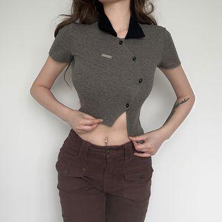 Collared Asymmetric Short Sleeve Top