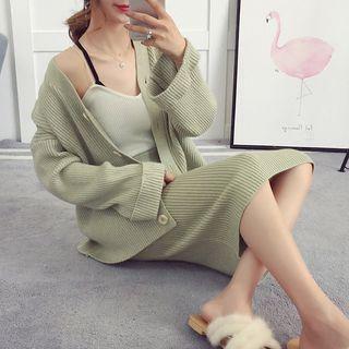 Set : Plain Cardigan + Midi Skirt